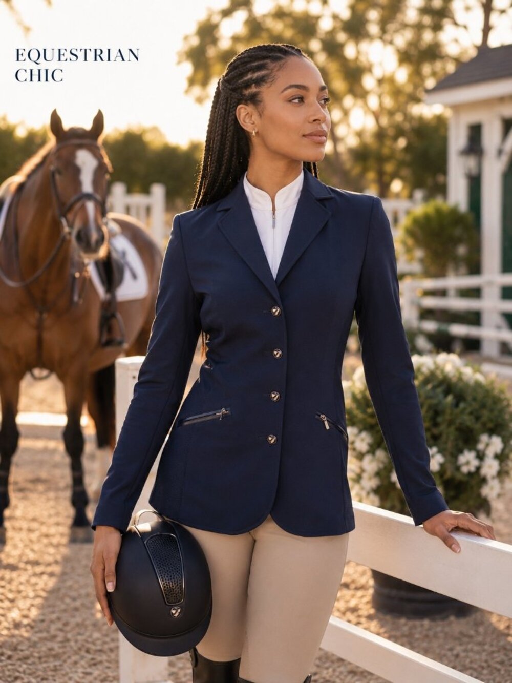 Aubrion Navy Stretch Equestrian Show Jacket Women’s US 8 Riding Blazer Horseback